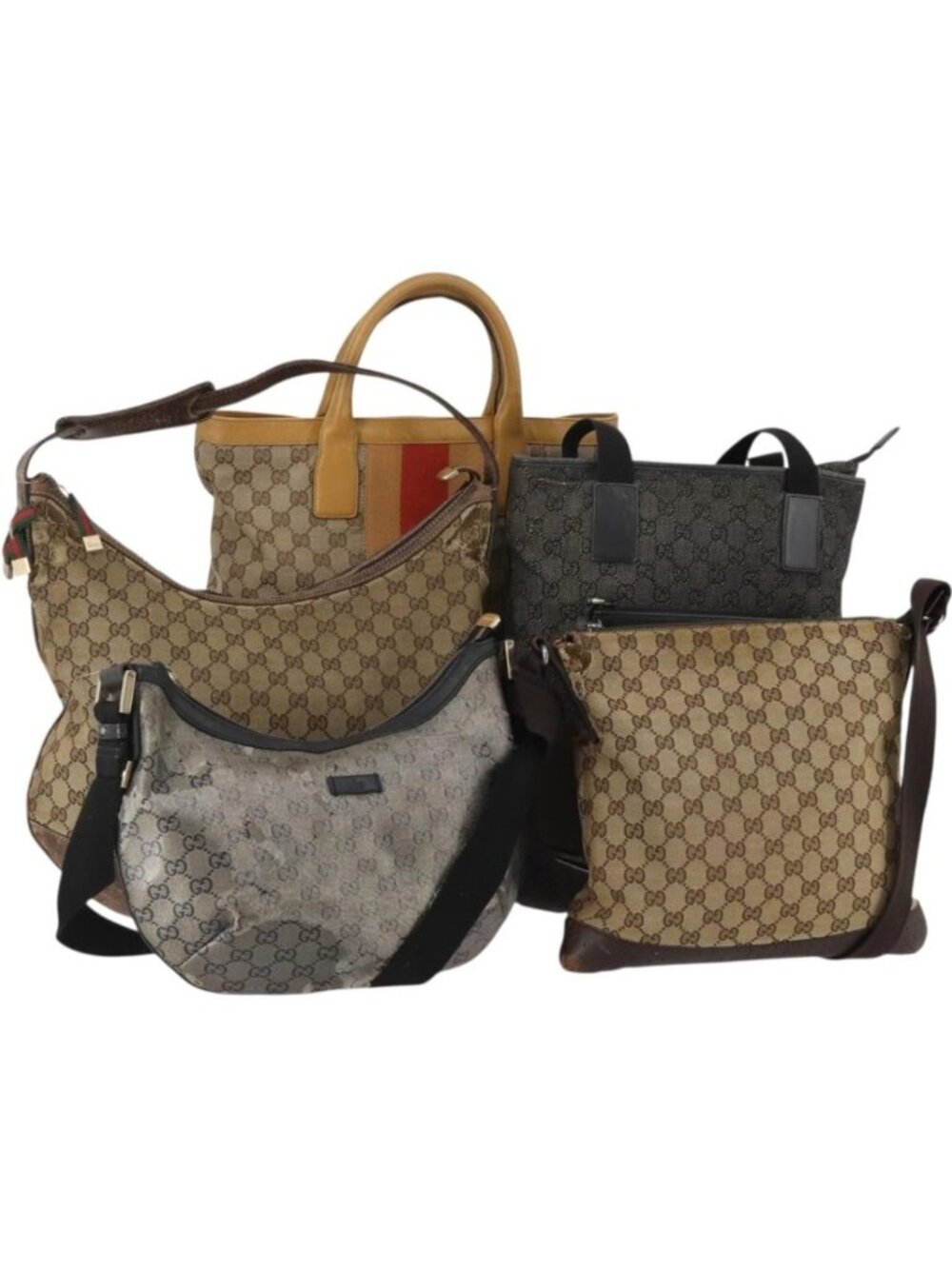 GUCCI GG Canvas GG Crystal Shoulder Bag 5 Set Beige Black